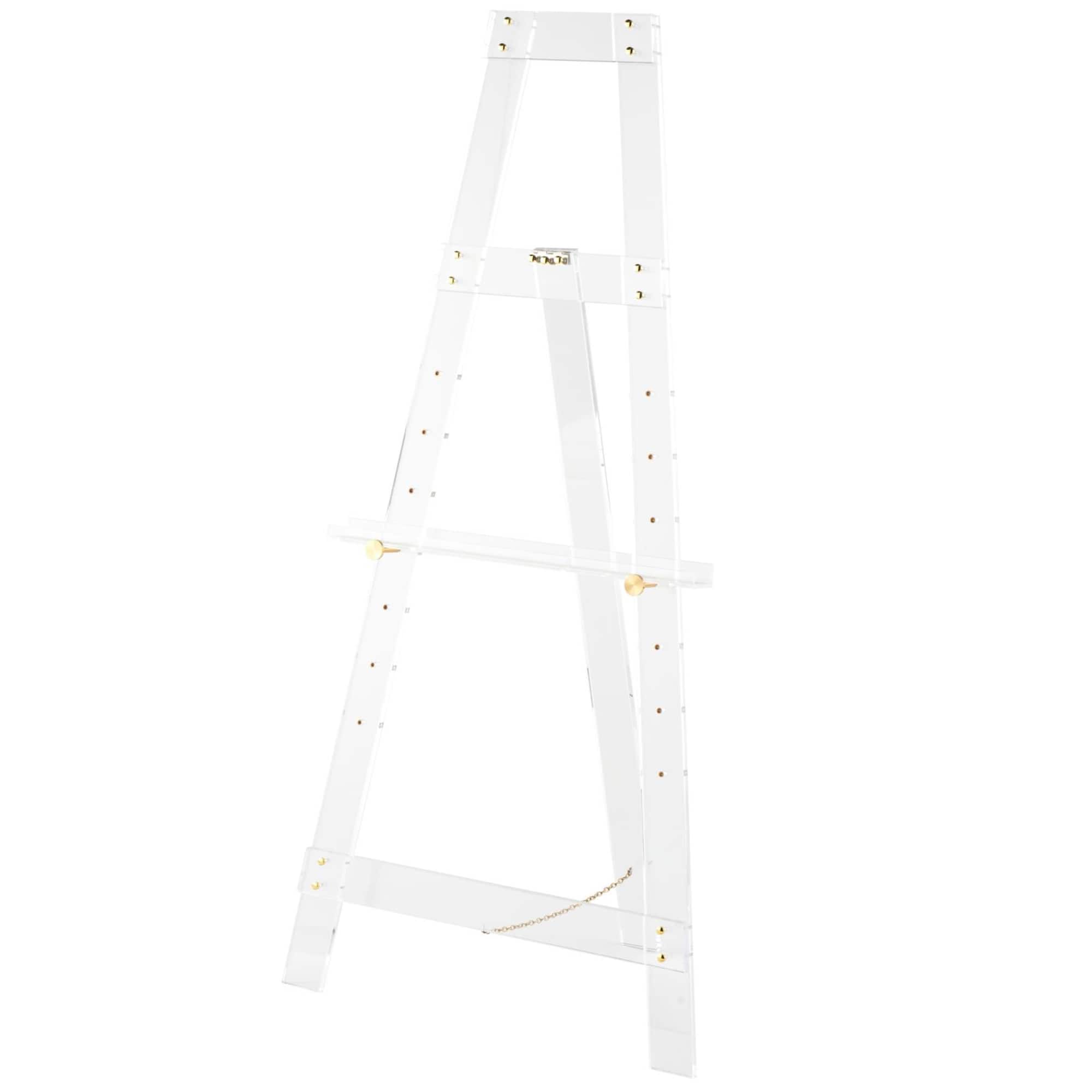 57" Clear Acrylic Plastic Adjustable 7-Tier Display Easel with Gold Metal Hardware & Chain Support